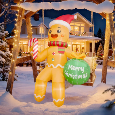 11 FT Giant Christmas Inflatable Gingerbread Man - Sitting Style With Built-In Leds, Blow-Up Yard Decor For Outdoor Garden, Lawn & Roof Holiday Display