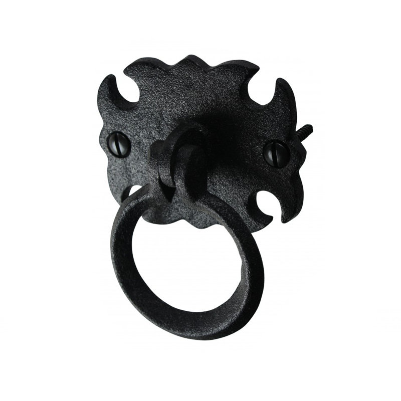 Rustic Black Wrought Iron Cabinet Ring Pulls with Mounting Hardware