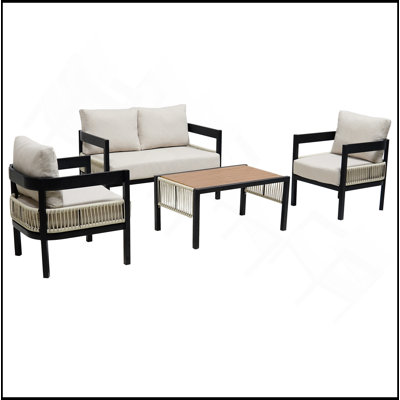 Multi-person Outdoor Iron Sofa Set with A table, Rattan Decoration, Waterproof, Rust-proof, Suitable for Garden, Lawn Use