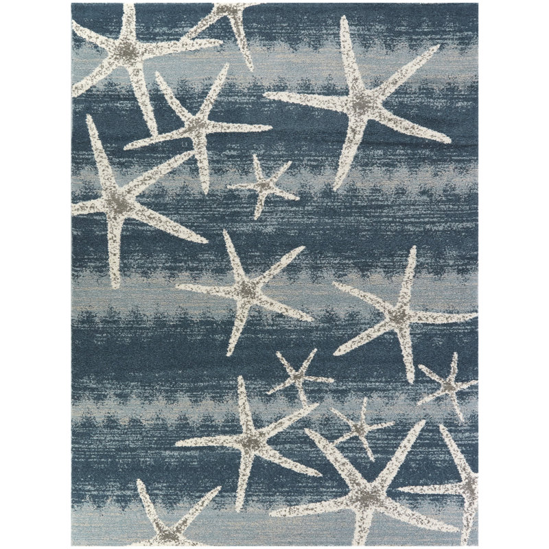 Bayshore Coastal Starfish Striped Area Rug, Rectangle 7'10" x 10'