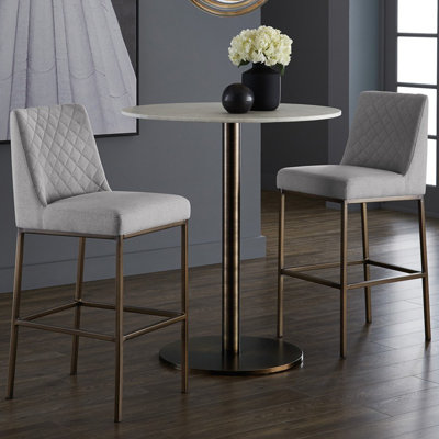 Place Round Marble Top Metal Base Dining Table - White by Orren Ellis