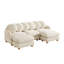 Ensemble de salon modulaire 5 pièces en chenille avec 2 poufs, 6 coussins ronds et pieds en bois massif, couleur crème ivoire-133423025