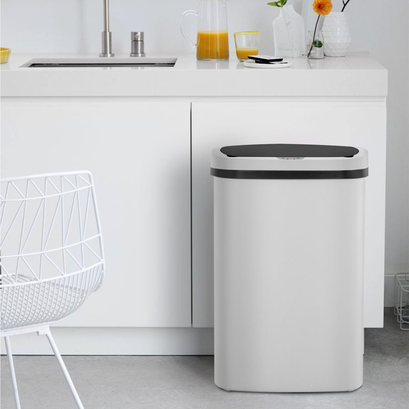 White Plastic Touchless 13-Gallon Kitchen Trash Can