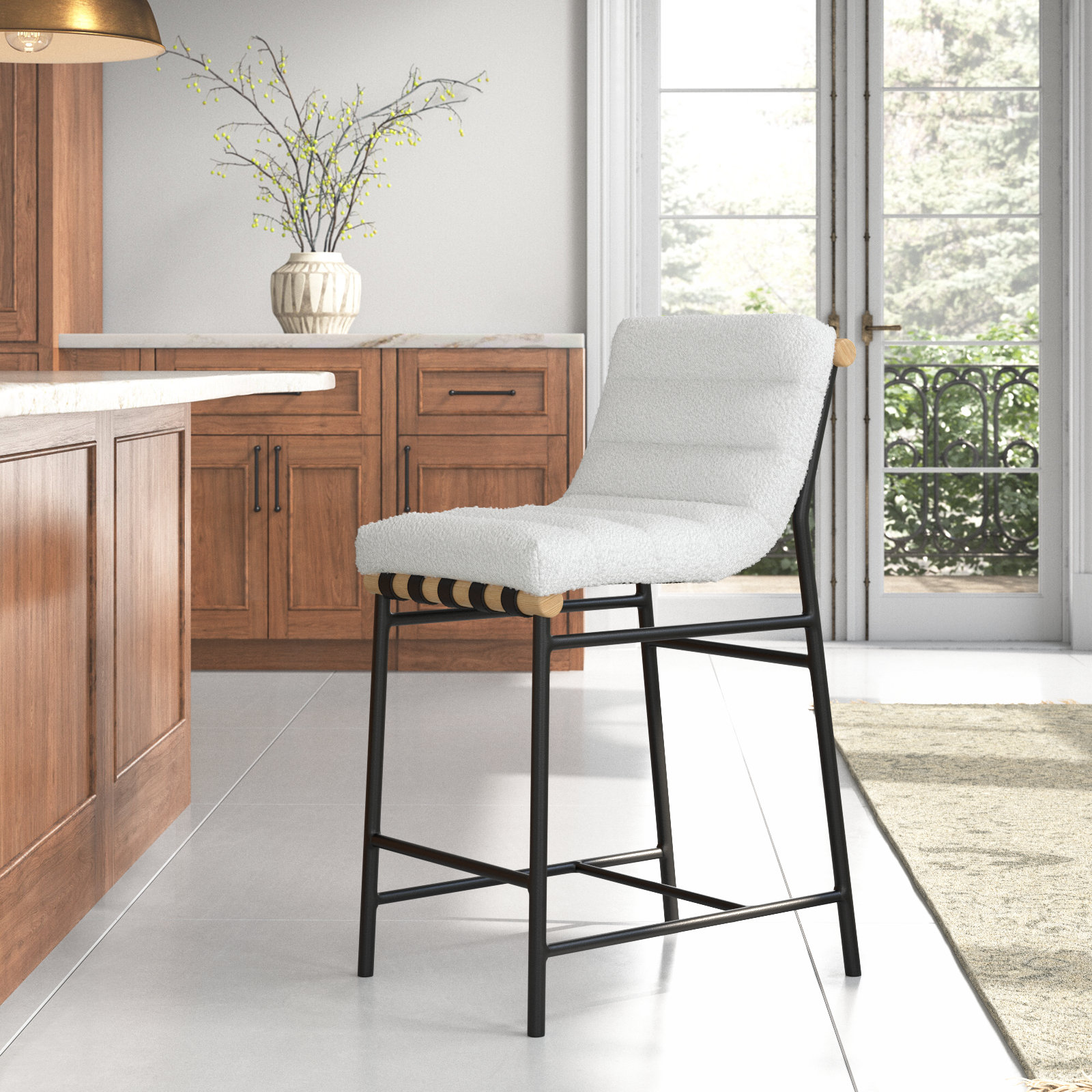 Vincentas Bar and Counter Stool, Cream Boucle, Counter Stool (26.4" Seat Height)