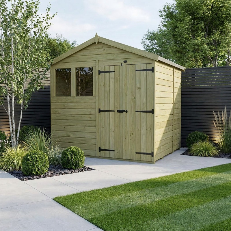 Total Sheds 8ft x 5ft Apex Garden Shed - Double Door - With Windows - Pressure Treated Timber - UK Manufactured