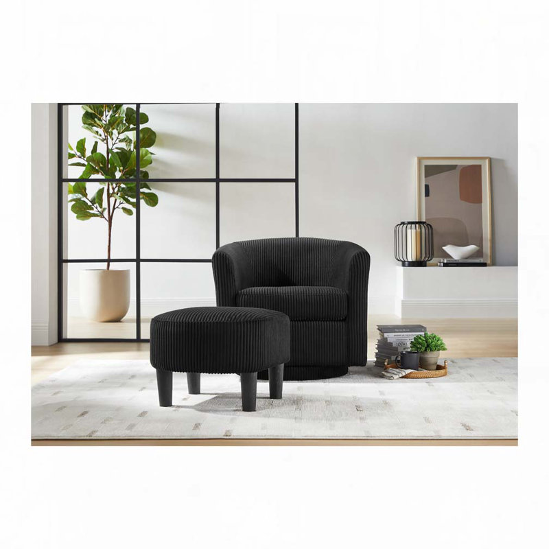 Chaise rembourrée avec repose-pieds, Velours côtelé noir
