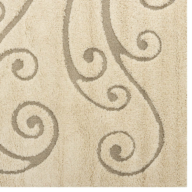 Jubilant Vine Scrolls 5'x8' Cream & Beige Easy-Care Shag Rug