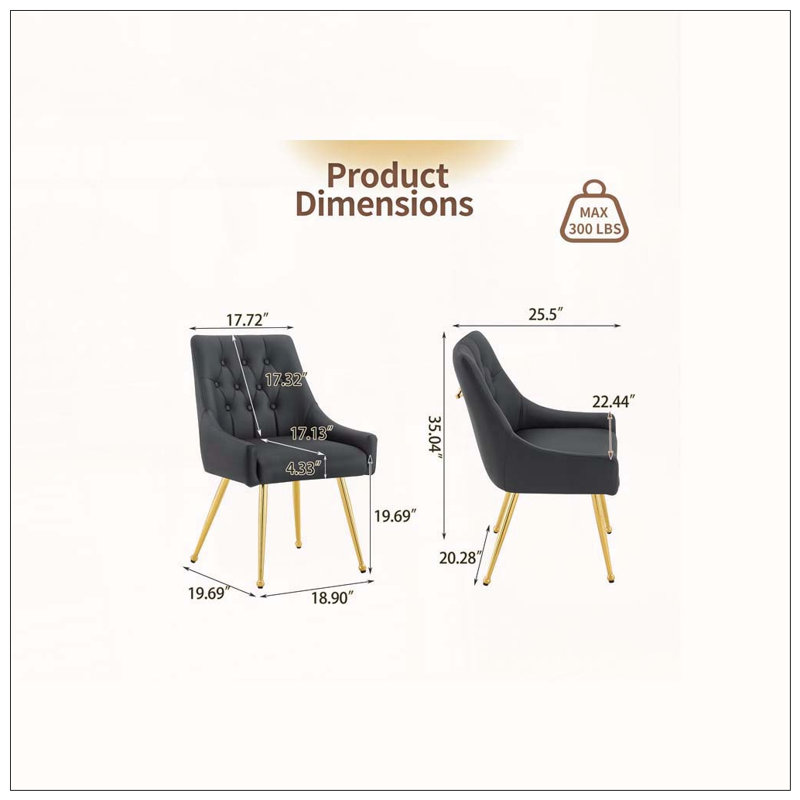 Chaise de salle à manger rembourrée en cuir avec dossier capitonné Diamond, Black