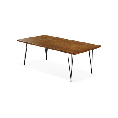 Bureau rectangulaire en bois massif 62,99 "noyer clair + bois massif noir + fer
