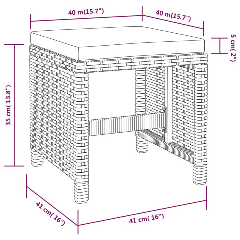 Ensemble repas rectangulaire pour 4 personnes avec coussins Choquette, Noir, 5 pièces: table, 2 tabourets, 2 chaises
