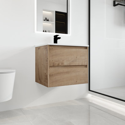 Carlysha 24" Single Sink Wall Mounted Bathroom Vanity,Floating Vanity with 2 Drawers, White Ceramic Sink Top