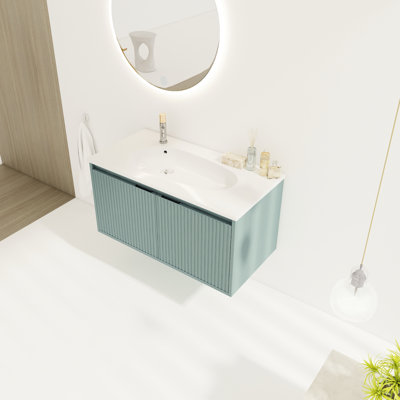 Meuble-lavabo mural 36 po à poignées dissimulées 36 po avec poignées dissimulées pour grand bassin de rangement en résine