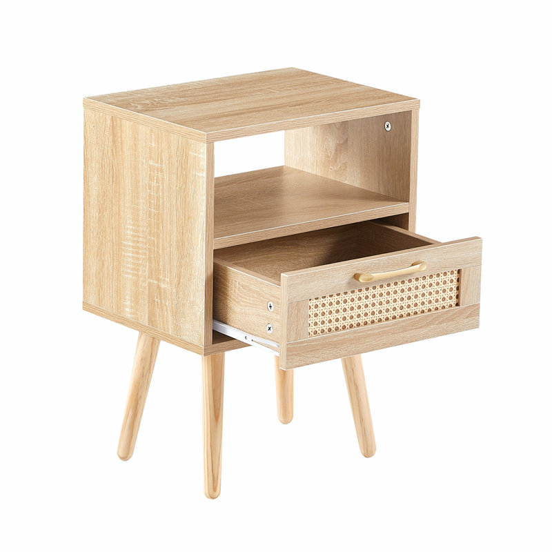 Rattan End Table With Drawer, Natural