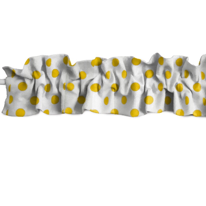 Cantonnière sur mesure en mélange de coton à pois, L 144 po x L 9 po, Blanc / jaune