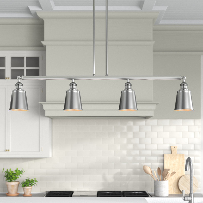 Luminaire suspendu linéaire à 4 lumières pour îlot de cuisine Lavender Hill, Nickel poli, Ampoule non incluse, Chrome poli
