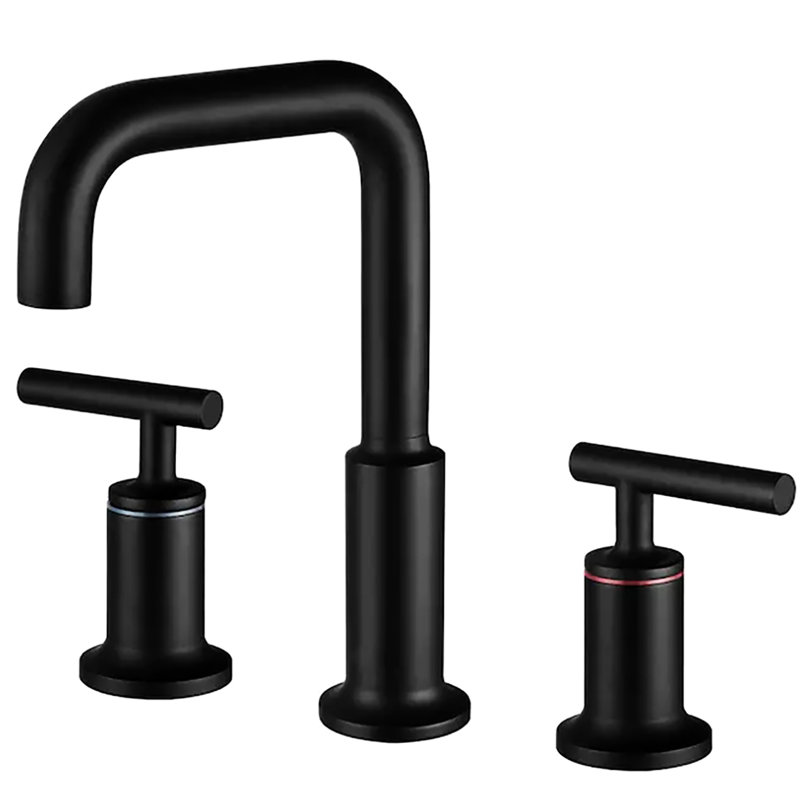 Robinet de lavabo de salle de bain noir mat à deux poignées avec robinet à longue durée de vie et robinet en laiton