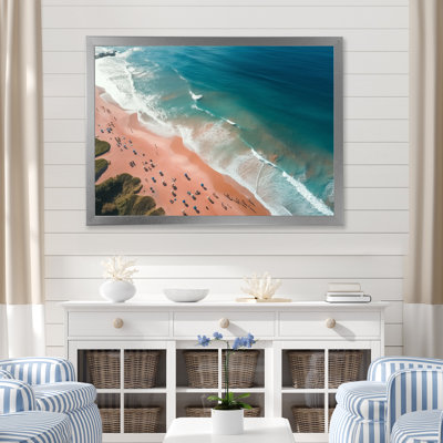 Vue aérienne de la plage bleue et rose VI - art mural plage et océan