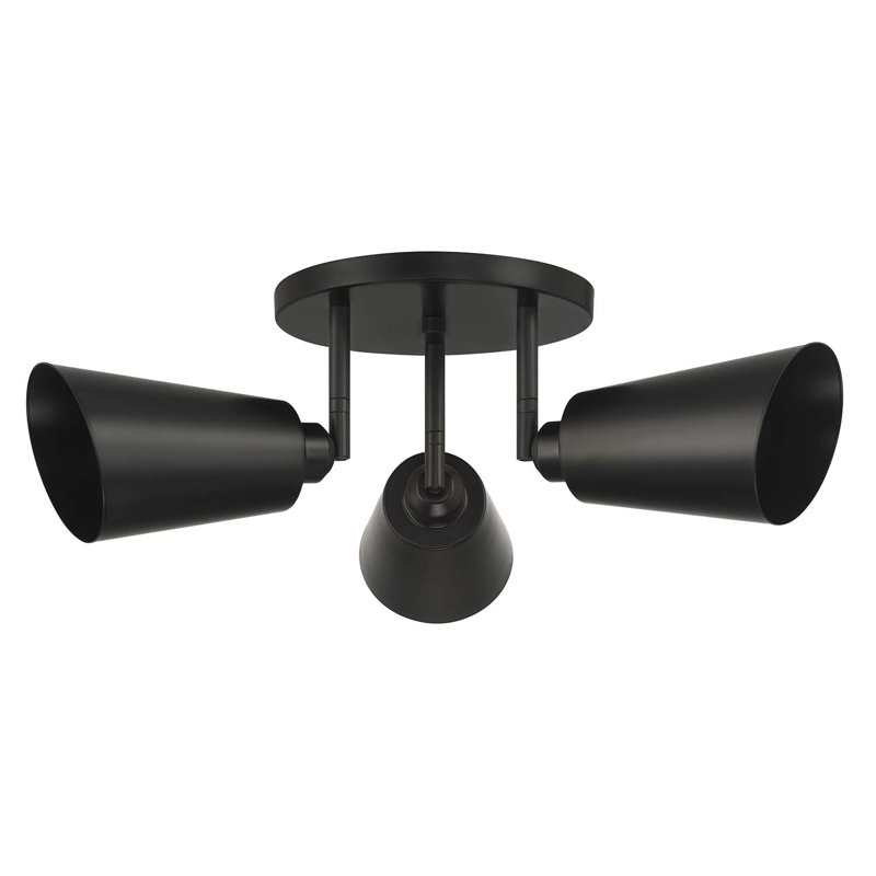 Alvar - 3-Light Semi Flush Mount, Matte Black, Black