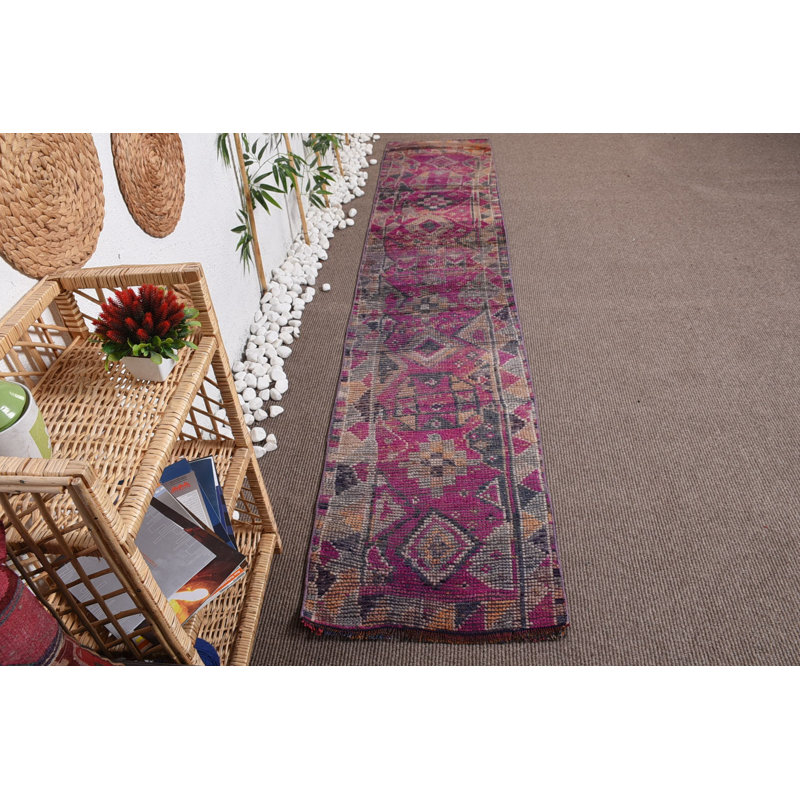Tapis rétro, tapis rose antique, tapis Oushak, tapis turc, tapis de couloir 2 x 10,7 pi