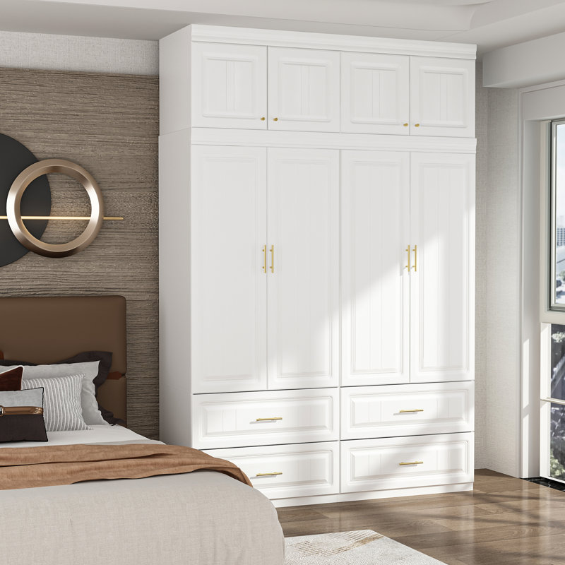 Armoire de chambre de 93,9 po de hauteur avec armoire supérieure, tringle et 4 tiroirs