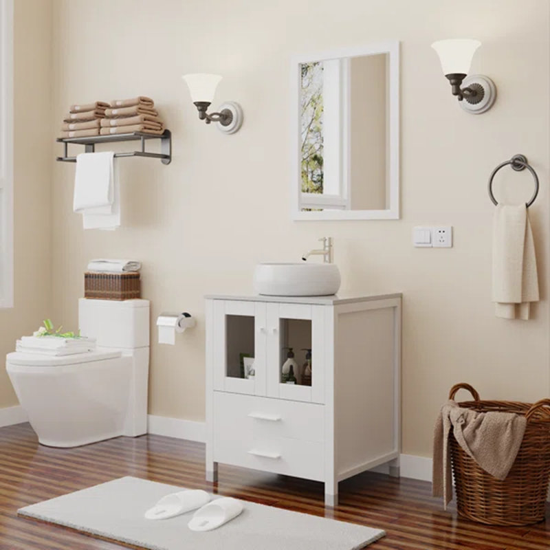 Ensemble de meuble-lavabo simple 24,8 po avec miroir Malti, Blanc