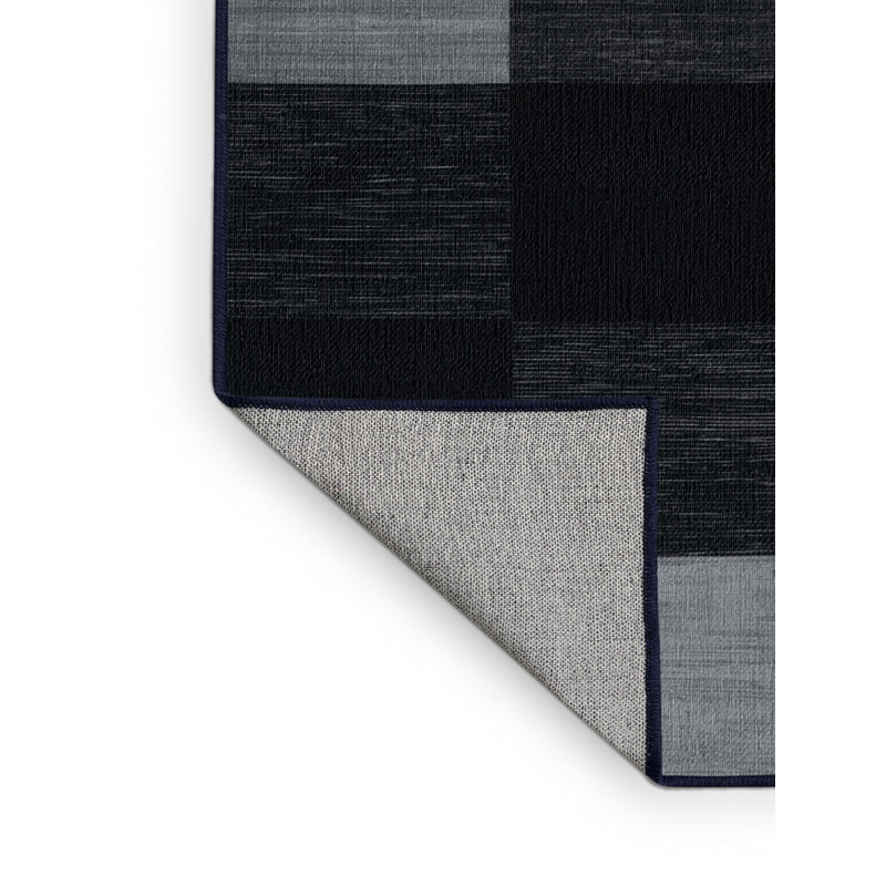 Machine Washable Checkered Blue Area Rug, Square 7'