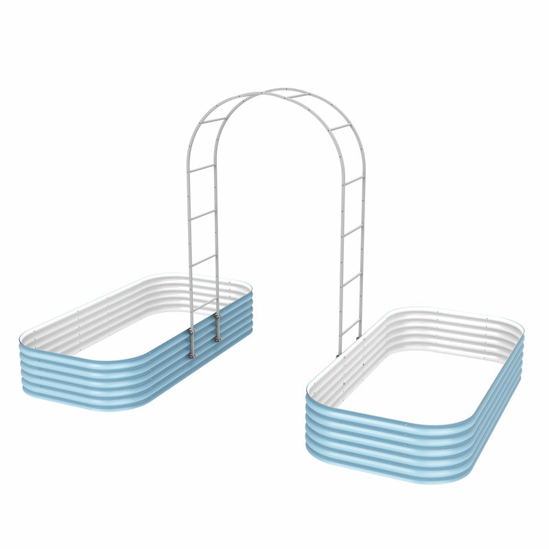 Lit de jardin surélevé modulaire en métal 17 po 9 po avec treillis 17 po, Bleu ciel