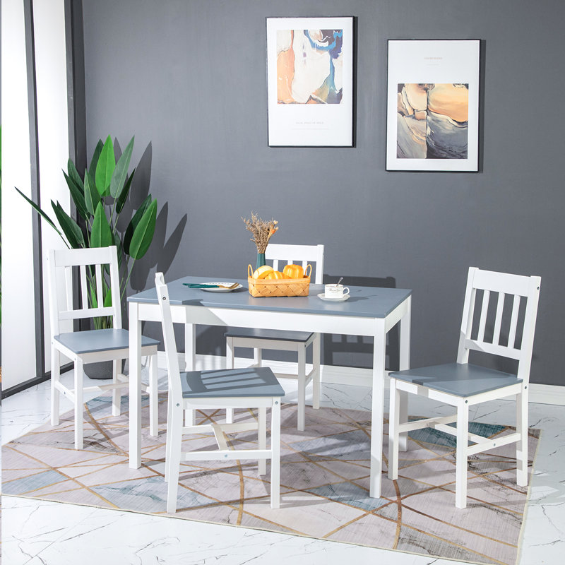 Louise 4 - Person Pine Solid Wood Dining Set, Grey, Grey/White