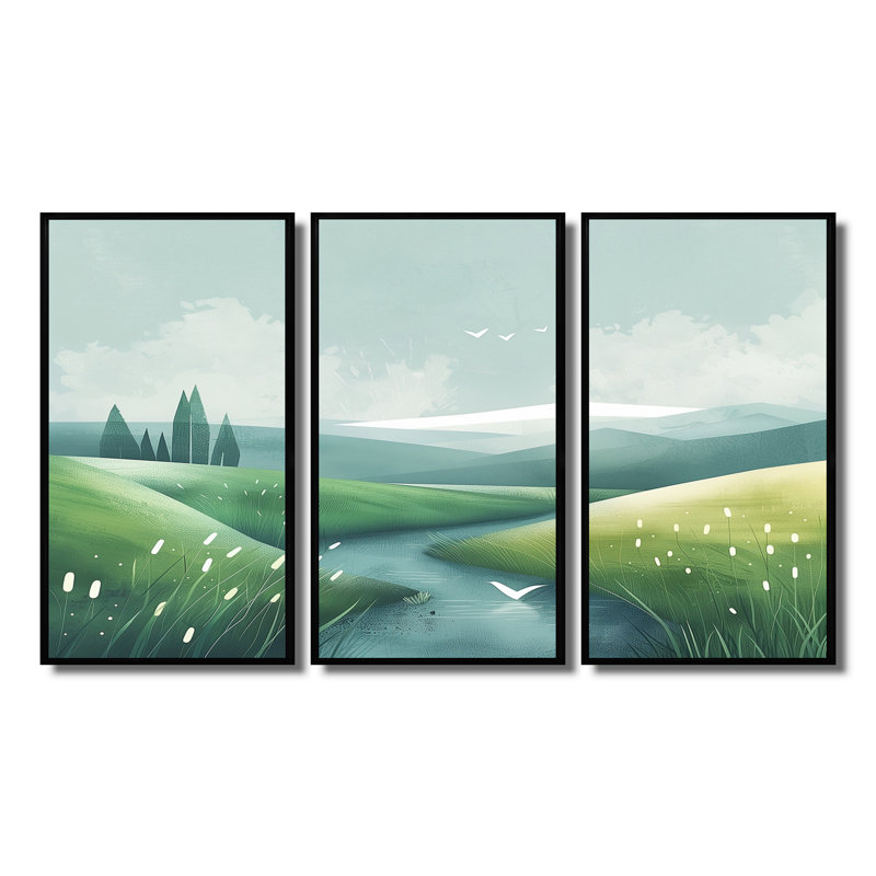 «Green Grey Pond Meadows In Tuscany I», ensemble d'art mural de ferme, H 28 po x l 36 po x P 1 po