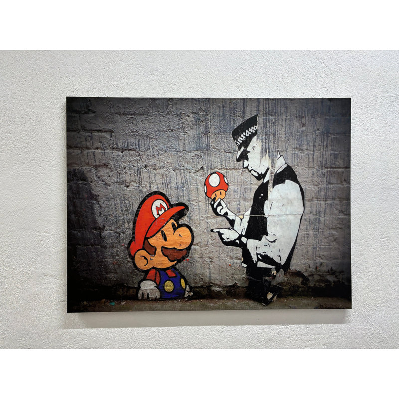Impression sur toile Banksy Super Mario Graffiti - impression de décoration de salle de jeu, or 1P
