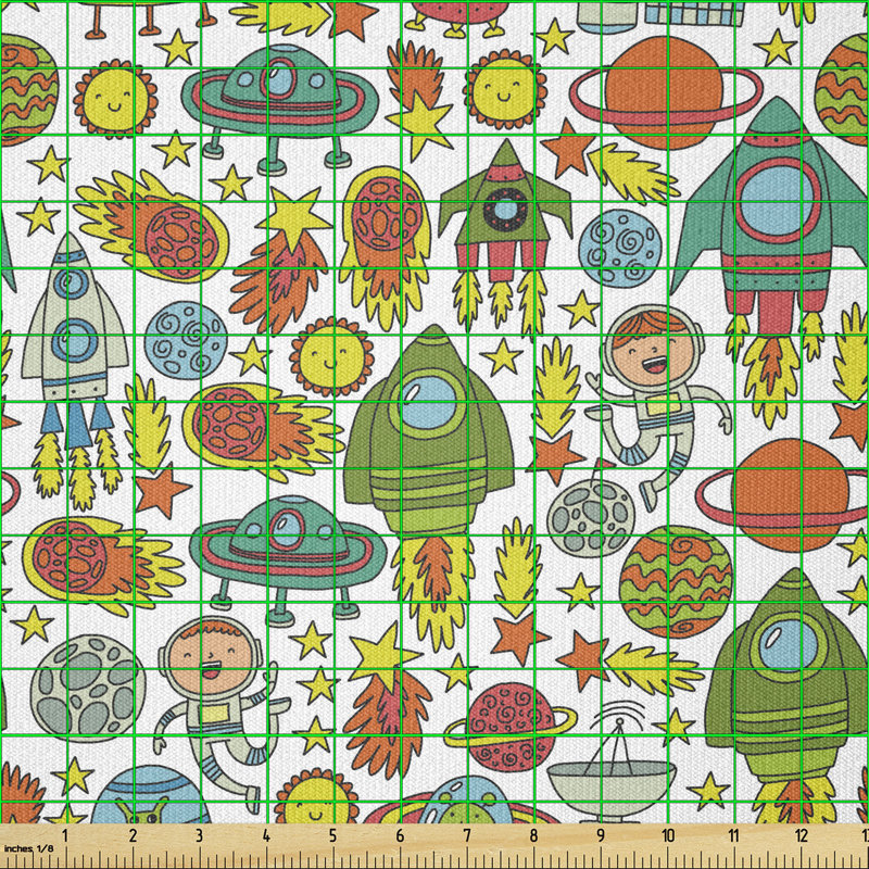Cornetta Cartoon Rockets Astronaut Comets and Planets Multi-Purpose Fabric