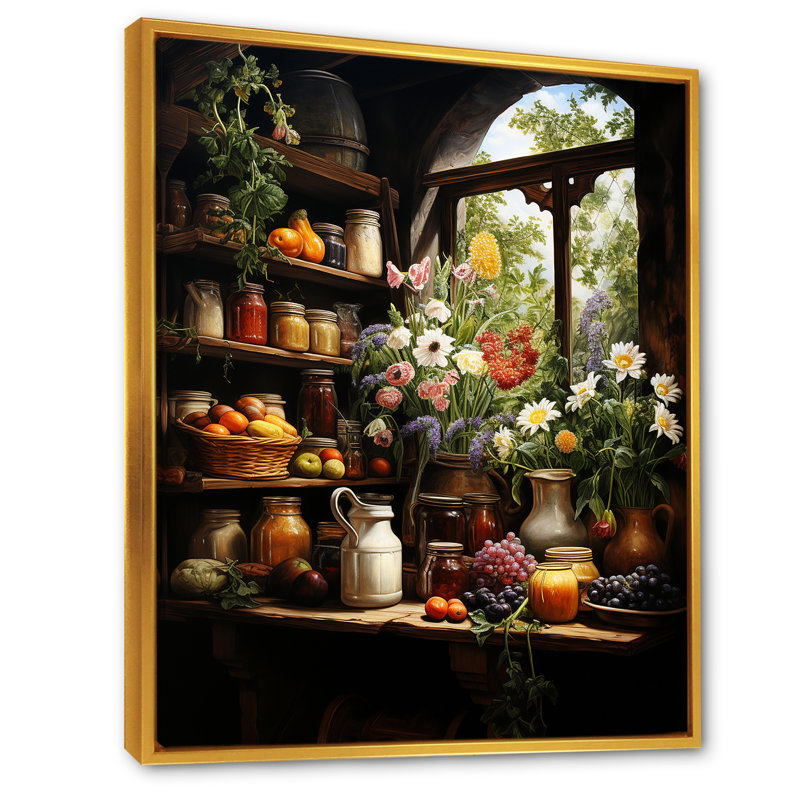 French Cheese Symphony II sur impression sur toile, Cadre flottant doré, H 32 po x l 24 po x P 1 po