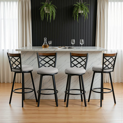 Swivel Bar Stools Set of 2, Counter Height Bar Stools with Cross Back, Upholstered Seat and 2 Height Options - Gray
