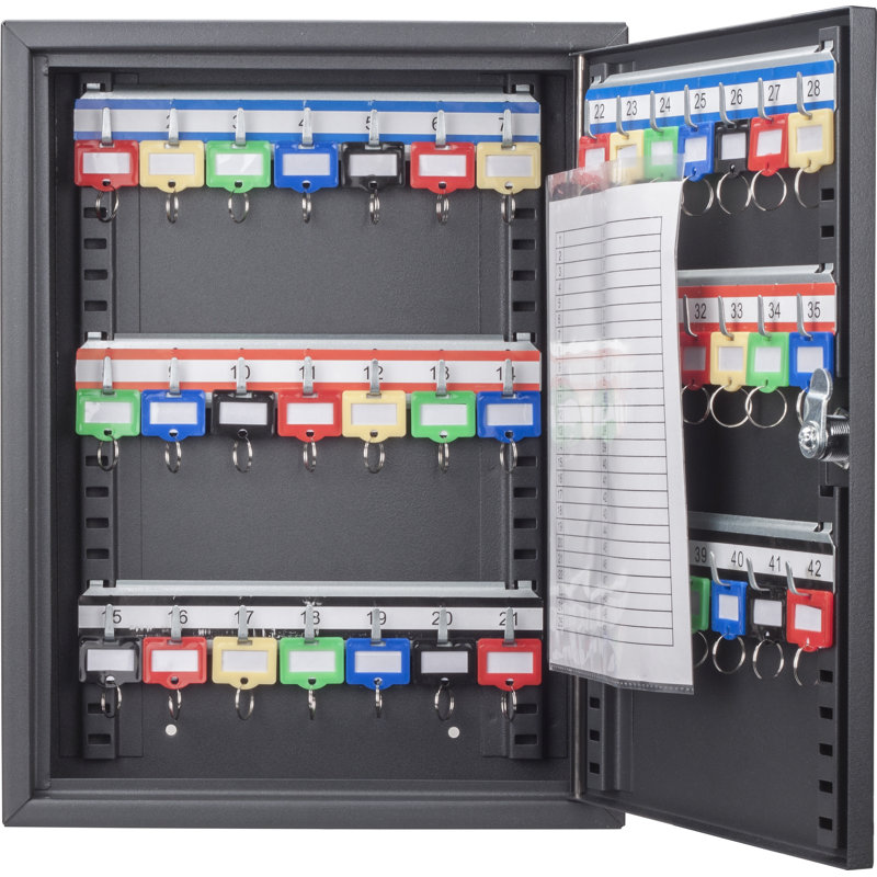 SecureKey Matte Black 42-Position Steel Key Cabinet with Color Labels
