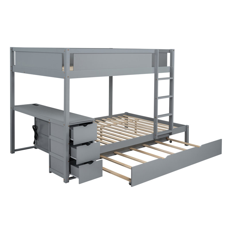 Lit superposé avec bureau, rangement, lit gigogne simple gris pour plus d'espace