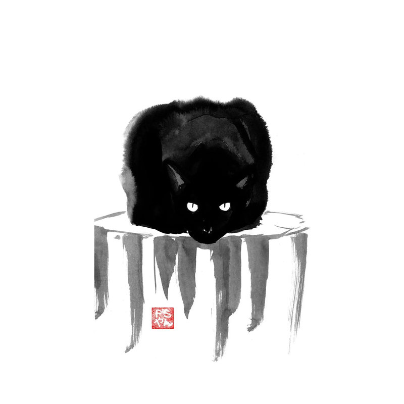 «Black Cat on Wood» par Péchane, reproduction d'art sur toile tendue, H 18 po x l 12 po x P 1,5 po