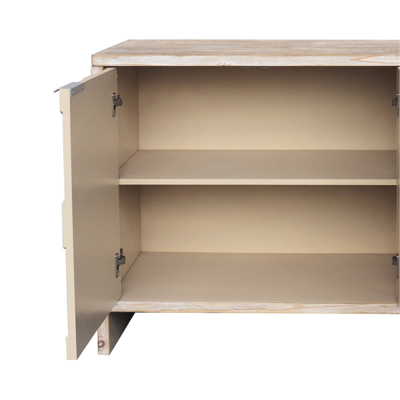 Buffet d'appoint 4 portes en bois Accent Bois naturel lavé, style artistique, rangement dans le vestibule