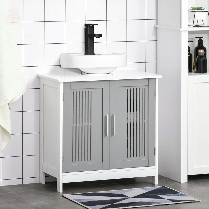 Armoire polyvalente sous le lavabo pour salle de bain avec design élégant et grand espace de rangement, Blanc / Gris