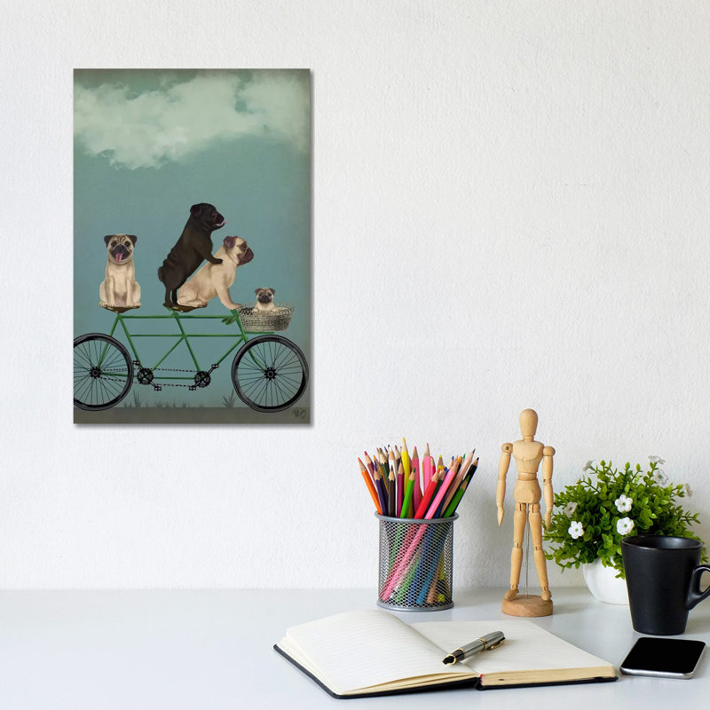 Pug Tandem by Pug Tandem - Print on Canvas, No Frame, 20.32 cm H x 30.48 cm W