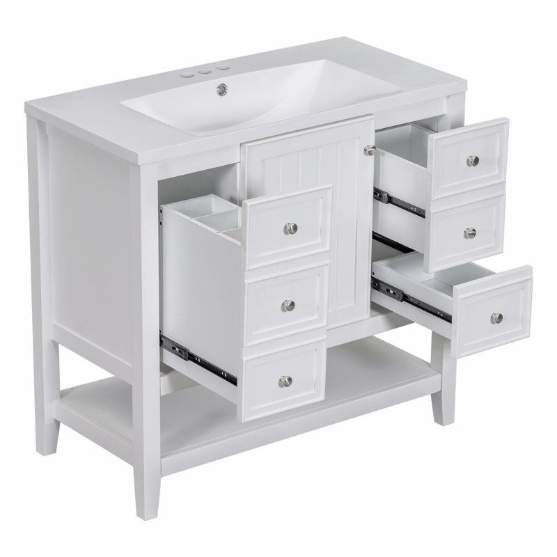 Meuble-lavabo 36 po avec lavabo, une armoire et trois tiroirs, Blanc