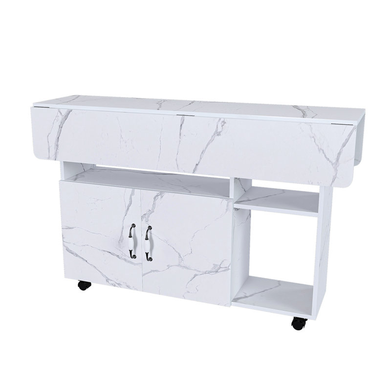 Table pliante multifonctionnelle avec tablettes et roulettes de rangement, table de salle à manger pliable de 47 pouces pour les petits espaces, bureau compact pour la cuisine, dortoir, bureau (blanc)
