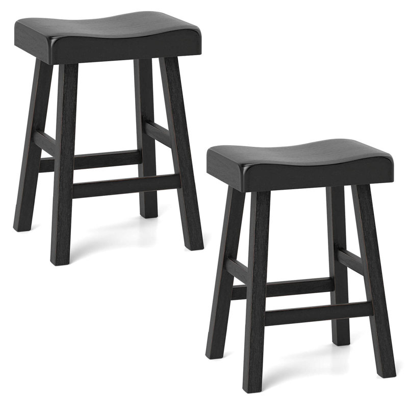 24-inch Modern Solid Wood Saddle Stools With Curved Seats Footrests, 2