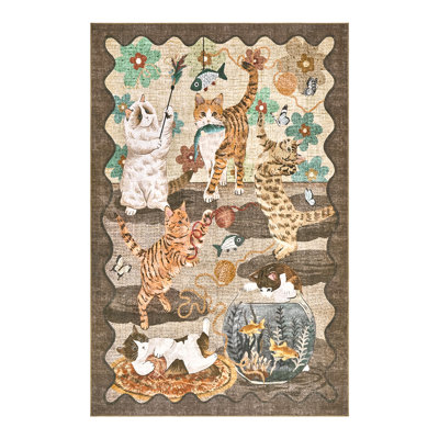 Tapis lavable à bords festonnés pour salon, chambre d'enfant, chambre à coucher - Tapis à poils courts antidérapant