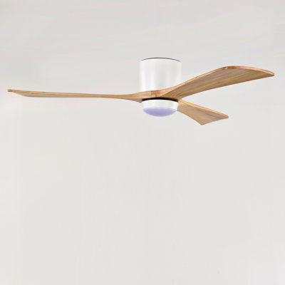 52" Flush Mount Solid Wood Blades Ceiling Fan With Lights Remote Control,Quiet Dc Motor, 6 Speed ,Reversible Ceiling Fan For Patio Living Room, Bedroom, Office,Indoor.