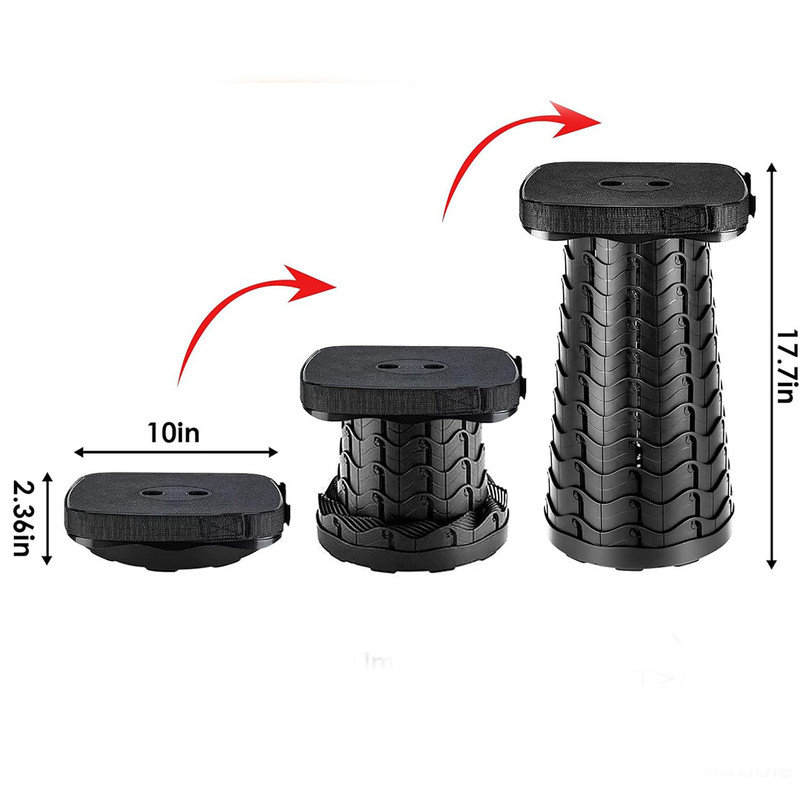 Folding Camping Stool, Square Collapsible Portable Stool with Elastic Seat Cushion& Adjustable Nylon Bag, Telescoping Foldable Stool, Black