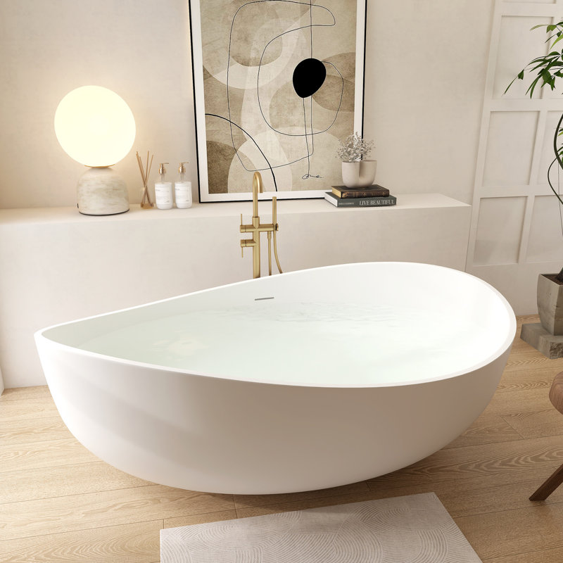 71"×43" Luxury Resin Stone Soaking Bathtub Freestanding Tub