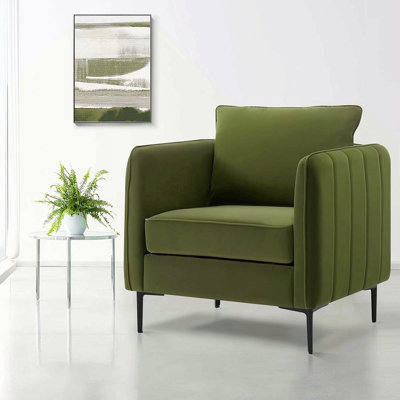 Fauteuil d'appoint pour le salon, fauteuil simple en velours et fauteuil Mid-Century moderne avec 1 coussin et pieds en métal pour la lecture dans le bureau de la chambre à coucher