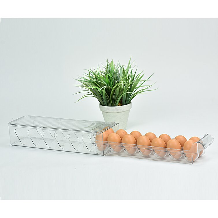 NEW - OGGI Refrigerator Egg Tray with Lid Holder (Holds 14 Eggs) - Clear  Plastic