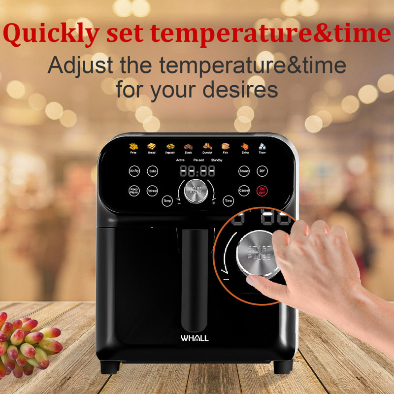 WHALL 6.2QT Air Fryer Oven - Versatile Stainless Steel 12-in-1 Cooking Appliance with LED Smart Touchscreen, 85% Less Fat Cooking, 1600W for Healthier Meals