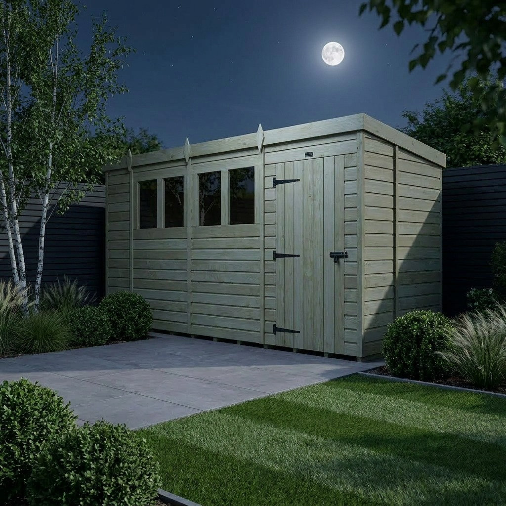Total Sheds 14ft x 6ft Pent Garden Shed - Single Door - With Windows - Pressure Treated Timber - UK Manufactured